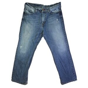 Express Mens Distressed Straight Leg Jean Blue Denim W34 L30 100% Cotton RN55285